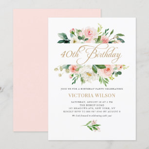 Blush Peony Floral Lijst 40th Birthday Kaart