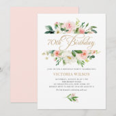  Blush Peony Floral Lijst 70th Birthday Kaart (Voorkant / Achterkant)