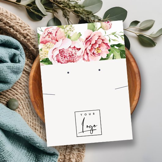 Blush Peony Floral Logo Earring Ketting Display Visitekaartje