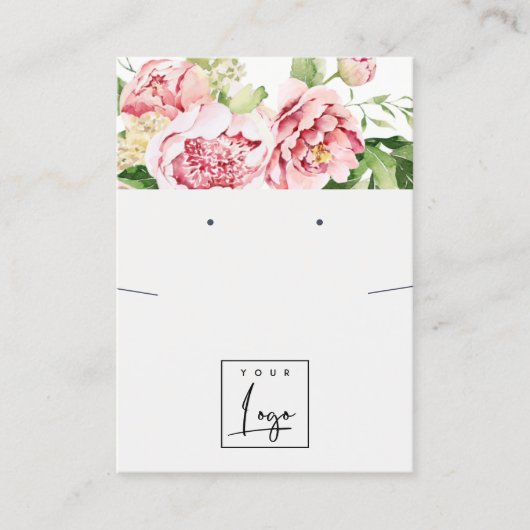 Blush Peony Floral Logo Earring Ketting Display Visitekaartje (Voorkant)