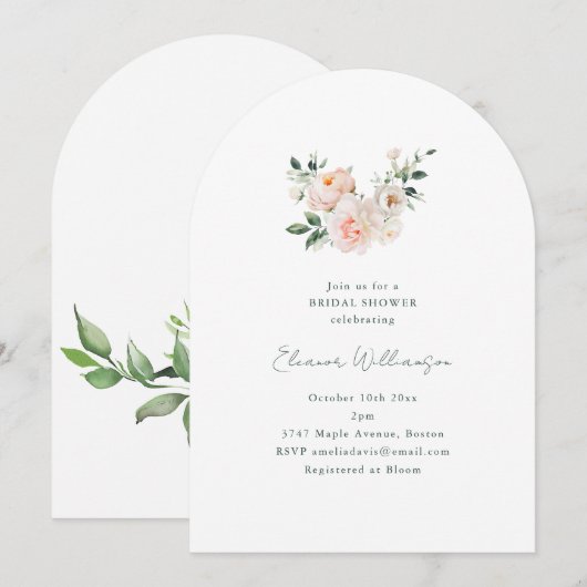 Blush Peony Floral Pink Arch Minimal Bridal Shower Kaart (Voorkant / Achterkant)