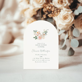 Blush Peony Floral Pink Arch Minimal Bridal Shower Kaart