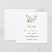 Blush Peony Floral Square Minimalist Bridal Shower Kaart (Voorkant / Achterkant)