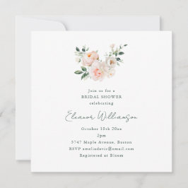 Blush Peony Floral Square Minimalist Bridal Shower Kaart