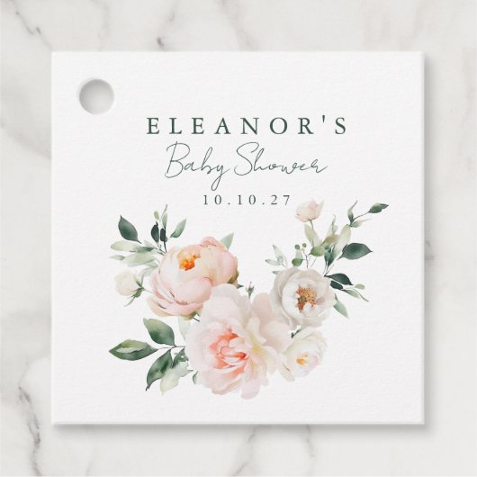 Blush Peony Floral Waterverf Roze Baby shower Bedankjes Labels (Voorkant)