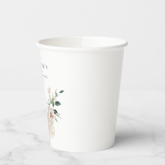 Blush Peony Floral Waterverf Roze Vrijgezellenfees Papieren Bekers (Links)