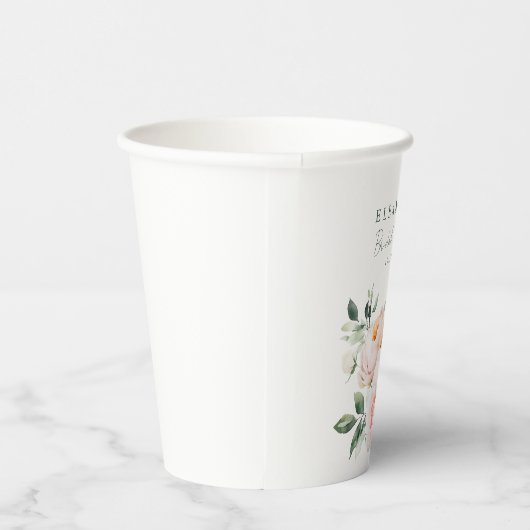 Blush Peony Floral Waterverf Roze Vrijgezellenfees Papieren Bekers (Rechts)