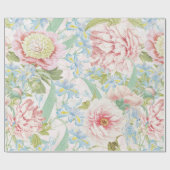  Blush Peony Flowers Blue Iris Pattern Cadeaupapier (Vlak)