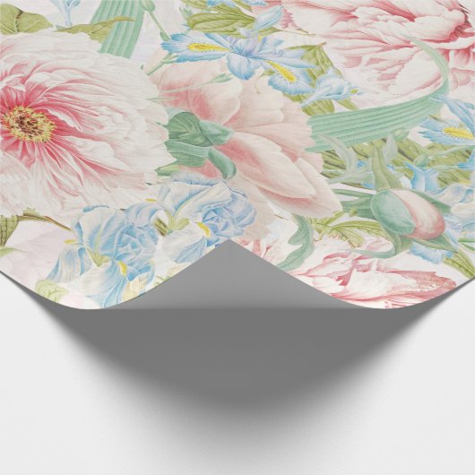 Blush Peony Flowers Blue Iris Pattern Cadeaupapier (Hoek)