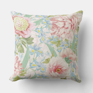  Blush Peony Flowers Blue Iris Pattern Kussen