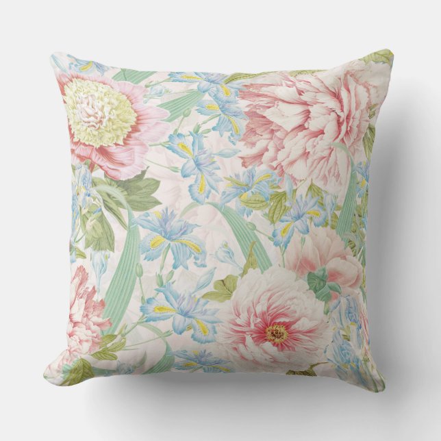 Blush Peony Flowers Blue Iris Pattern Kussen (Voorkant)