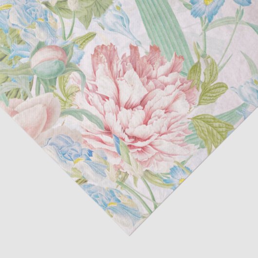  Blush Peony Flowers Blue Iris Pattern Tissuepapier (Detail)