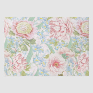  Blush Peony Flowers Blue Iris Pattern Tissuepapier