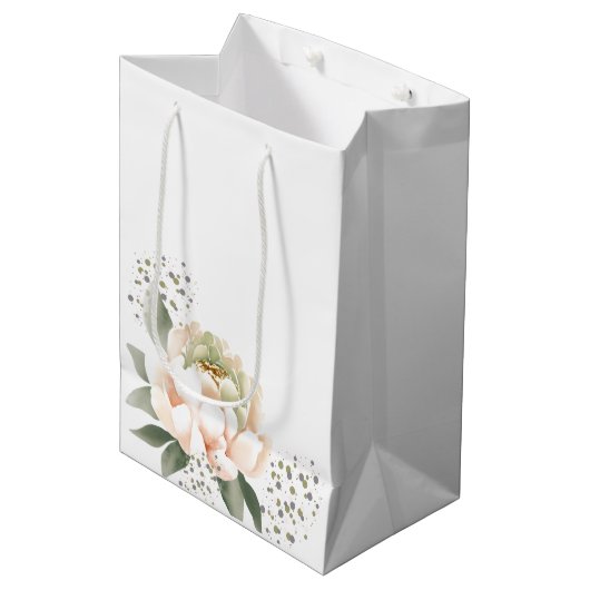 Blush Peony Flowers en Confetti Stippen Medium Cadeauzakje (Voorkant Gekanteld)