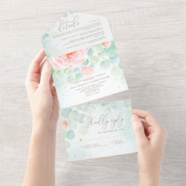 Blush Peony Greenery Eucalyptus Waterverf Wedding All In One Uitnodiging