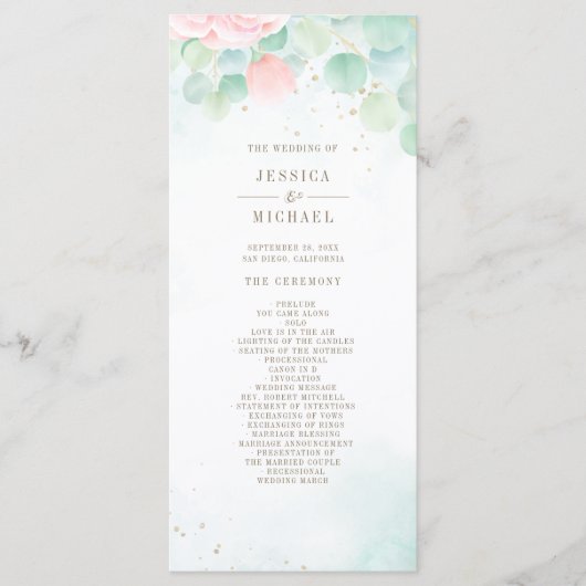 Blush Peony Greenery Eucalyptus Waterverf Wedding Programmakaart (Voorkant)