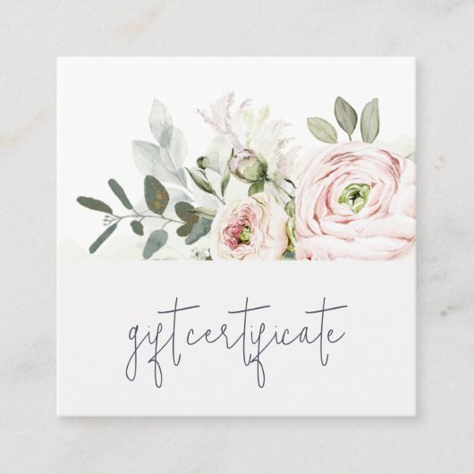Blush Peony Leaf Botanical Floral Gift Certificate Vierkante Visitekaartje (Voorkant)