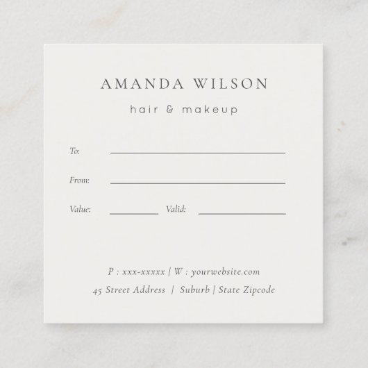 Blush Peony Leaf Botanical Floral Gift Certificate Vierkante Visitekaartje (Achterkant)