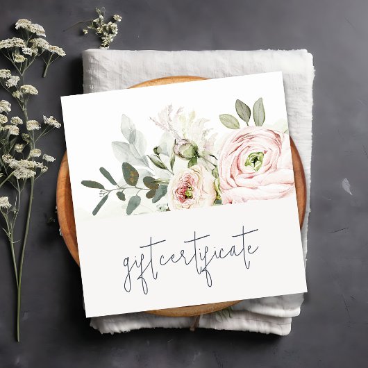 Blush Peony Leaf Botanical Floral Gift Certificate Vierkante Visitekaartje