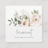 Blush Peony Leafy Botanical Floral Review Request Vierkante Visitekaartje (Voorkant)