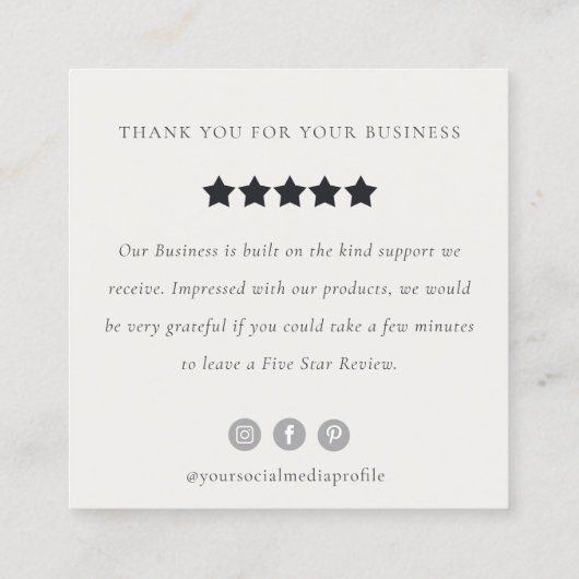 Blush Peony Leafy Botanical Floral Review Request Vierkante Visitekaartje (Achterkant)