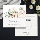 Blush Peony Leafy Botanical Floral Review Request Vierkante Visitekaartje