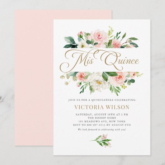  Blush Peony Mis Quince Quinceañera Kaart (Voorkant / Achterkant)