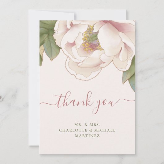 Blush Peony Roos Floral Weddenschap Hartelijk dank Bedankkaart (Voorkant)
