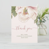 Blush Peony Roos Floral Weddenschap Hartelijk dank Bedankkaart (Staand voorkant)