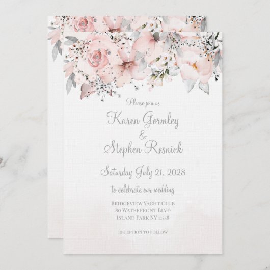 Blush Peony Silver Eucalyptus Weddenschap Kaart (Voorkant / Achterkant)