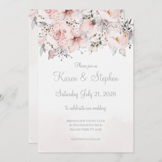 Blush Peony Silver Eucalyptus Weddenschap Kaart (Voorkant / Achterkant)