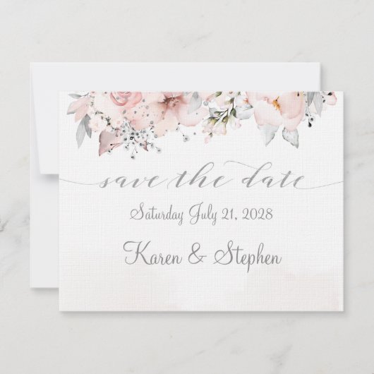 Blush Peony Silver Eucalyptus Weddenschap redt de Save The Date (Voorkant)