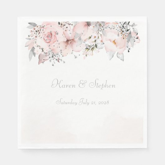Blush Peony Silver Eucalyptus Wedding Luncheon Servet (Voorkant)