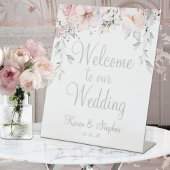 Blush Peony Silver Eucalyptus Welkom bij bruiloft Reclamebord Met Voetstuk