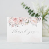 Blush Peony Silver Greenery Weddenschap Hartelijk  Bedankkaart (Staand voorkant)