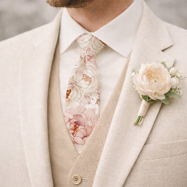 Blush Peony Watercolor Floral Wedding Stropdas