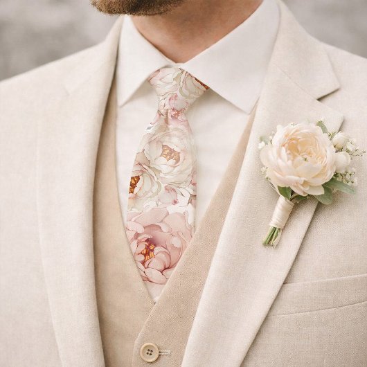 Blush Peony Watercolor Floral Wedding Stropdas