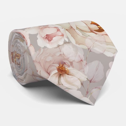 Blush Peony Watercolor Floral Wedding Stropdas (Opgerold)