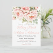 Blush Peony Watercolor Wedding Invitation Kaart (Staand voorkant)