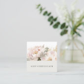 Blush Peony Waterverf Bloemen Cadeaubon Vierkante Visitekaartje (Staand voorkant)