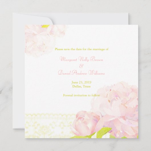 Blush Peony Wedding Save the Date (Achterkant)