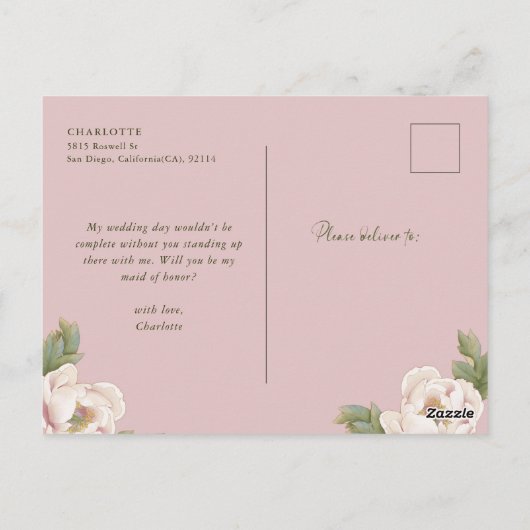 Blush Peony zal je zijn mijn zegen van het eervoll Briefkaart (Achterkant)