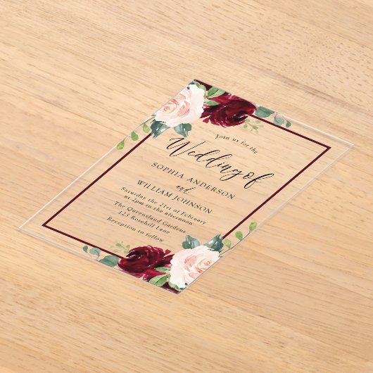 Blush Perfection: Waterverf Bloemen Trouwrand Acryl Uitnodigingen (Laagn)