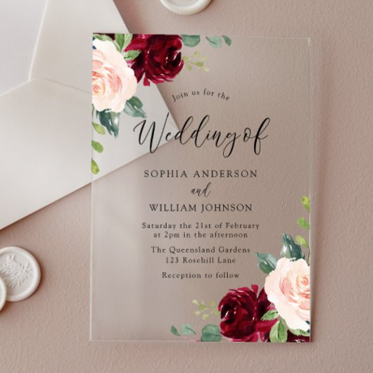 Blush Perfection: Waterverf Floral Wedding Acryl Uitnodigingen