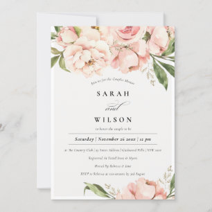 Blush Perony Floral Couples Shower Invite Bedankkaart