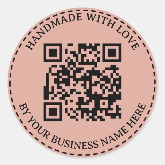 Blush | Persoonlijke QR-code Handgemaakt Met Liefd Ronde Sticker (Voorkant)
