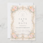 Blush Perzik Barok Quinceañera Save The Date (Voorkant)