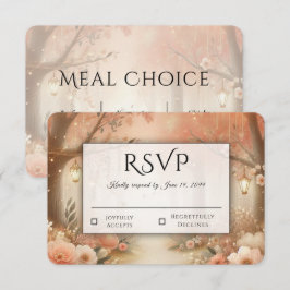 Blush Perzik Betoverde Bos Lantaarn Bruiloft RSVP Kaartje