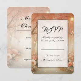 Blush Perzik Betoverde Bos Lantaarn Bruiloft RSVP Kaartje