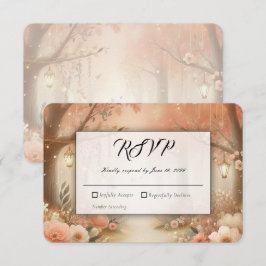 Blush Perzik Betoverde Bos Lantaarn Bruiloft RSVP Kaartje